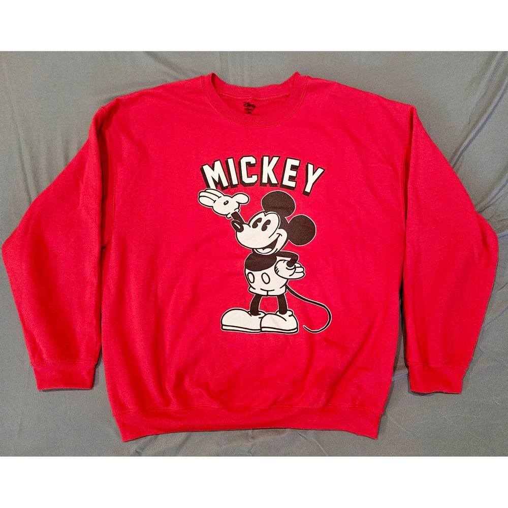 Disney Mickey Mouse Sweatshirt Unisex 2X Red Graphic Pullover Crewneck